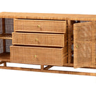 bali & pari Vivan Bohemian Honey Rattan and Mahogany Wood 3-Drawer Storage Cabinet