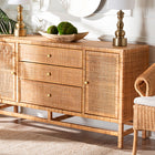 bali & pari Vivan Bohemian Honey Rattan and Mahogany Wood 3-Drawer Storage Cabinet