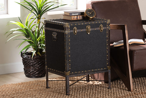 Baxton Studio Laura Vintage Black Canvas Lift-Top Trunk End Table