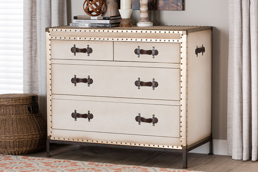 Baxton Studio Benton Vintage White Canvas 4-Drawer Storage Cabinet