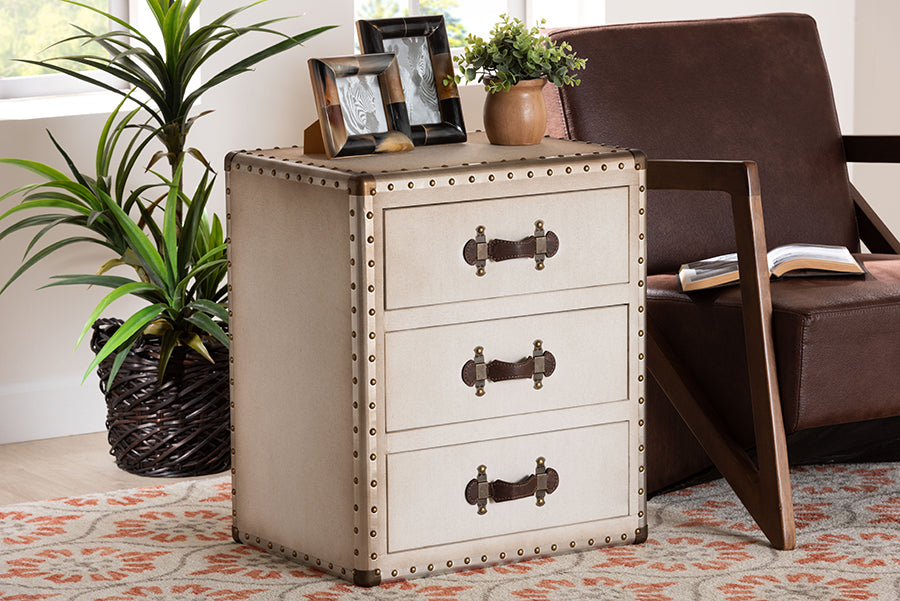 Baxton Studio Mallison Vintage White Canvas 3-Drawer End Table