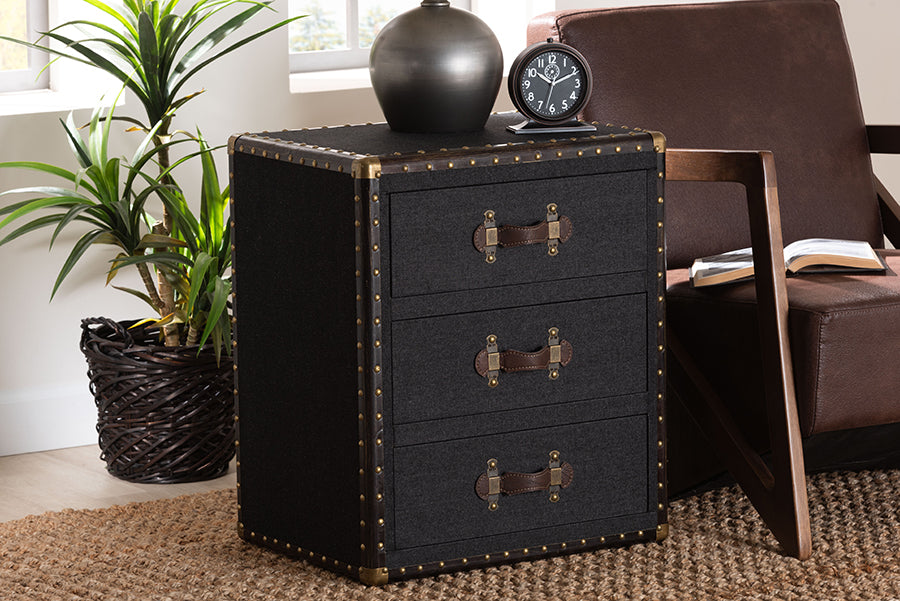 Baxton Studio Mallison Vintage Black Canvas 3-Drawer End Table