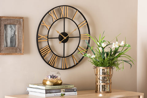 Baxton Studio Auden Modern Industrial Two-Tone Black and Gold Metal Wall Clock