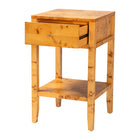 bali & pari Ghina Modern and Contemporary Natural Light Mappa Real Burl Wood 1-Drawer Nightstand