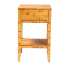 bali & pari Ghina Modern and Contemporary Natural Light Mappa Real Burl Wood 1-Drawer Nightstand