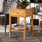 bali & pari Ghina Modern and Contemporary Natural Light Mappa Real Burl Wood 1-Drawer Nightstand