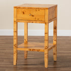 bali & pari Ghina Modern and Contemporary Natural Light Mappa Real Burl Wood 1-Drawer Nightstand