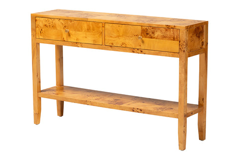 bali & pari Ghina Modern and Contemporary Natural Light Mappa Real Burl Wood 2-Drawer Console Table