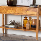 bali & pari Ghina Modern and Contemporary Natural Light Mappa Real Burl Wood 2-Drawer Console Table