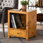 bali & pari Camira Modern and Contemporary Natural Light Mappa Real Burl Wood 1-Drawer Nightstand