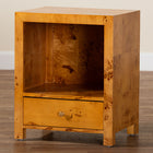 bali & pari Camira Modern and Contemporary Natural Light Mappa Real Burl Wood 1-Drawer Nightstand