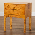 bali & pari Kayla Modern and Contemporary Natural Light Mappa Real Burl Wood 2-Drawer Nightstand