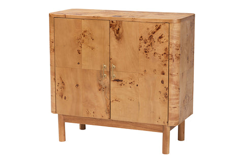 bali & pari Latika Modern and Contemporary Natural Mappa Real Burl Wood Storage Cabinet