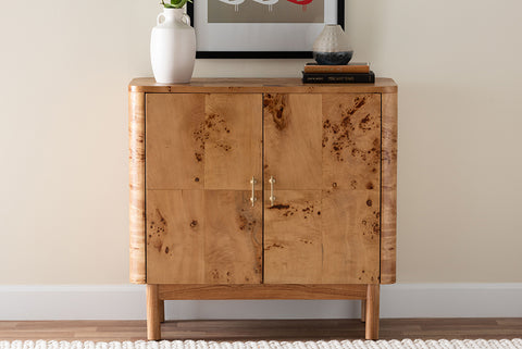 bali & pari Latika Modern and Contemporary Natural Mappa Real Burl Wood Storage Cabinet