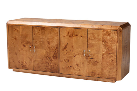bali & pari Valora Modern and Contemporary Natural Mappa Real Burl Wood 4-Door Sideboard Buffet