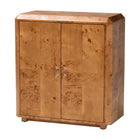 bali & pari Valora Modern and Contemporary Natural Mappa Real Burl Wood 2-Door Console Cabinet