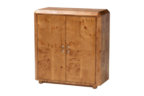 bali & pari Valora Modern and Contemporary Natural Mappa Real Burl Wood 2-Door Console Cabinet