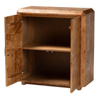 bali & pari Valora Modern and Contemporary Natural Mappa Real Burl Wood 2-Door Console Cabinet