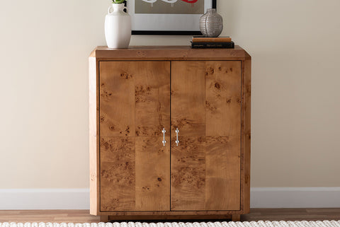 bali & pari Valora Modern and Contemporary Natural Mappa Real Burl Wood 2-Door Console Cabinet
