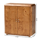 bali & pari Valora Modern and Contemporary Natural Mappa Real Burl Wood 2-Door Console Cabinet