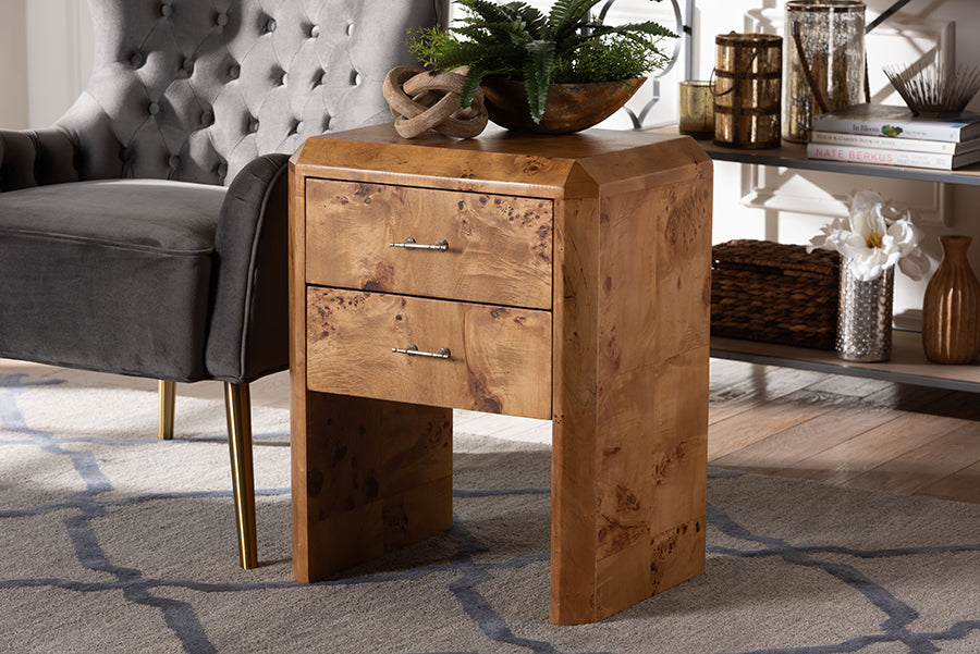bali & pari Nebu Modern and Contemporary Natural Mappa Real Burl Wood Nightstand
