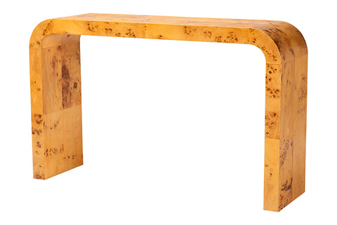 bali & pari Revelle Modern and Contemporary Natural Light Mappa Real Burl Wood Console Table