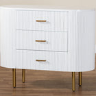 bali & pari Beyla Mid-Century White Fluted Wood and Gold Metal 3-Drawer Dresser