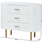bali & pari Beyla Mid-Century White Fluted Wood and Gold Metal 3-Drawer Dresser