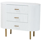 bali & pari Beyla Mid-Century White Fluted Wood and Gold Metal 3-Drawer Dresser