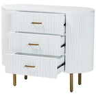 bali & pari Beyla Mid-Century White Fluted Wood and Gold Metal 3-Drawer Dresser