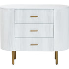 bali & pari Beyla Mid-Century White Fluted Wood and Gold Metal 3-Drawer Dresser