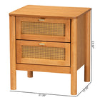 Baxton Studio Jenn Golden Brown Wood Japandi 2-Drawer Nightstand with Distressed-Finished Rattan