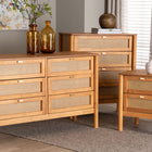 Baxton Studio Jenn Golden Brown Wood Japandi 3-Piece Storage Set with Distressed-Finished Rattan