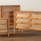 Baxton Studio Jenn Golden Brown Wood Japandi 3-Piece Storage Set with Distressed-Finished Rattan