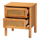 Baxton Studio Jenn Golden Brown Wood Japandi 2-Drawer Nightstand with Distressed-Finished Rattan