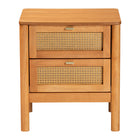 Baxton Studio Jenn Golden Brown Wood Japandi 2-Drawer Nightstand with Distressed-Finished Rattan