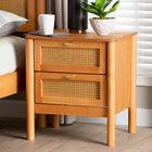 Baxton Studio Jenn Golden Brown Wood Japandi 2-Drawer Nightstand with Distressed-Finished Rattan