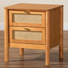 Baxton Studio Jenn Golden Brown Wood Japandi 2-Drawer Nightstand with Distressed-Finished Rattan