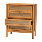 Baxton Studio Jenn Golden Brown Wood Japandi 4-Drawer Chest with Distressed-Finished Rattan