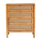 Baxton Studio Jenn Golden Brown Wood Japandi 4-Drawer Chest with Distressed-Finished Rattan