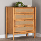 Baxton Studio Jenn Golden Brown Wood Japandi 4-Drawer Chest with Distressed-Finished Rattan