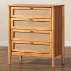 Baxton Studio Jenn Golden Brown Wood Japandi 4-Drawer Chest with Distressed-Finished Rattan