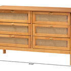 Baxton Studio Jenn Golden Brown Wood Japandi 6-Drawer Dresser with Distressed-Finished Rattan