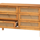 Baxton Studio Jenn Golden Brown Wood Japandi 6-Drawer Dresser with Distressed-Finished Rattan
