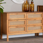 Baxton Studio Jenn Golden Brown Wood Japandi 6-Drawer Dresser with Distressed-Finished Rattan