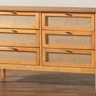 Baxton Studio Jenn Golden Brown Wood Japandi 6-Drawer Dresser with Distressed-Finished Rattan