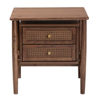 Baxton Studio Alyssa Japandi Walnut Brown Wood 2-Drawer Nightstand Woven with Rattan