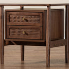 Baxton Studio Alyssa Japandi Walnut Brown Wood 2-Drawer Nightstand Woven with Rattan