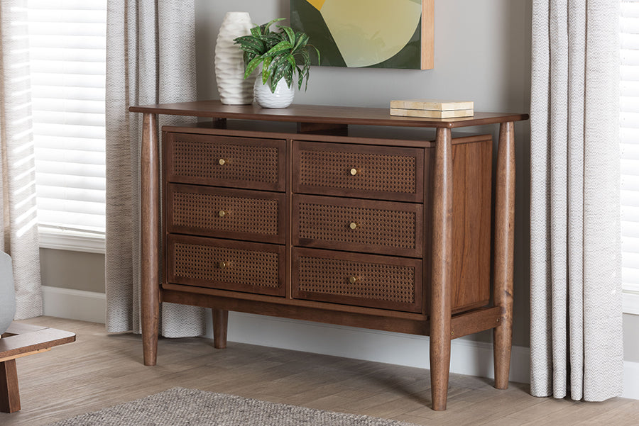 Baxton Studio Alyssa Japandi Walnut Brown Wood 6-Drawer Dresser