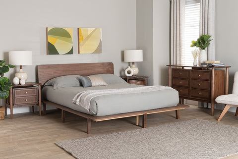 Baxton Studio Alyssa Japandi Walnut Brown Wood King Size 4-Piece Bedroom Set